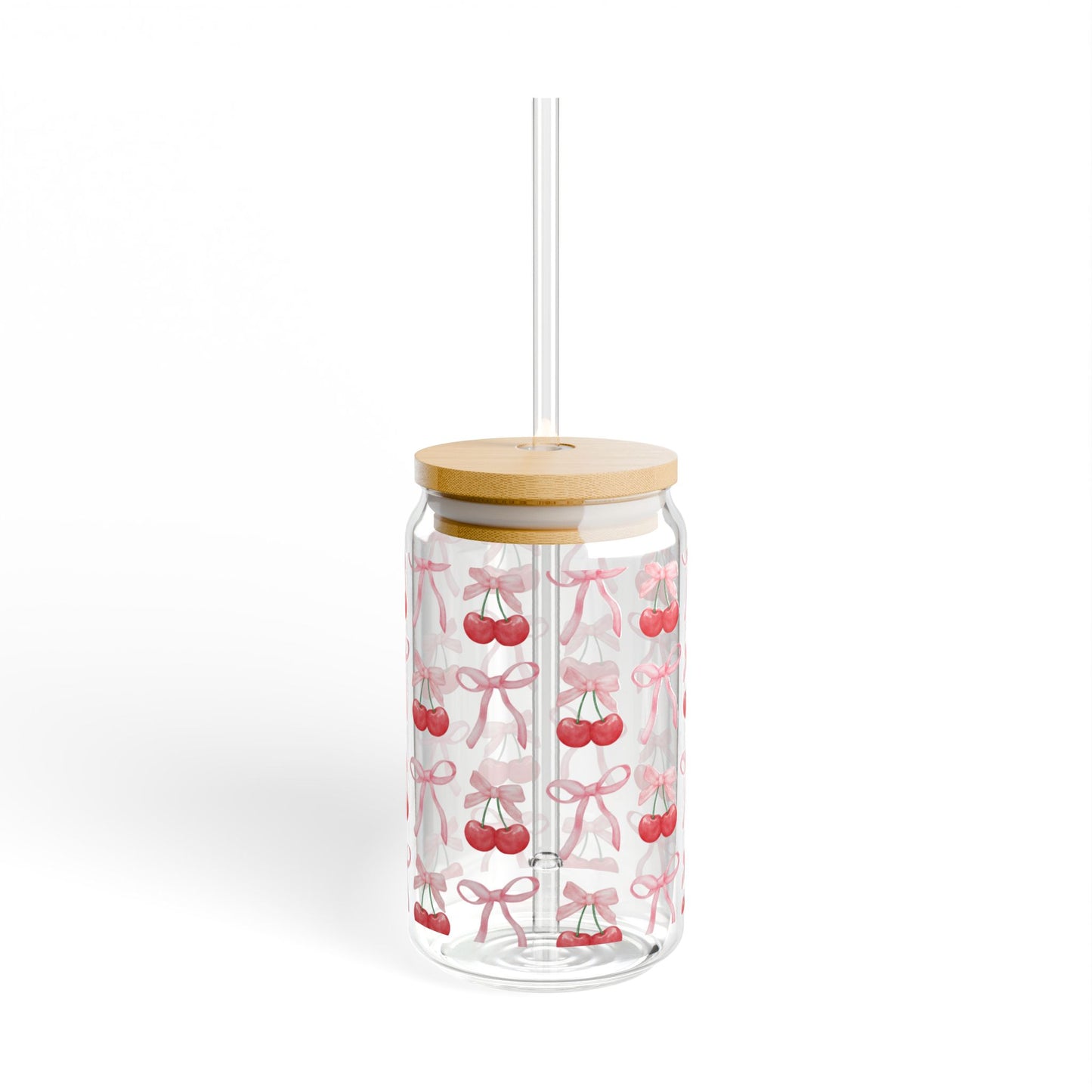 🍒 Pink Bow & Cherries Glass Cup – Sweet & Chic