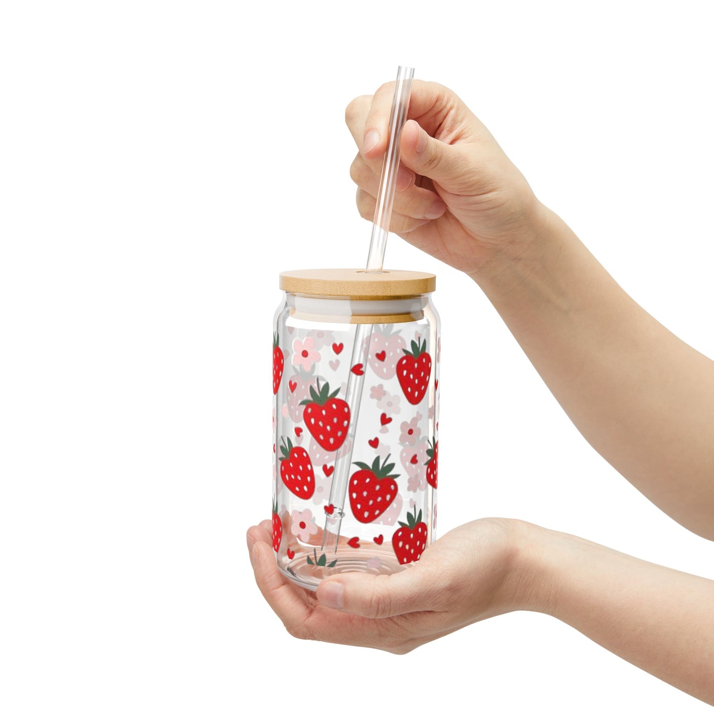 Strawberry Sipper Glass, Cute Strawberry Drink Cup, Summer Beverage Jar, Gift for Her, Eco-Friendly Straw Bottle