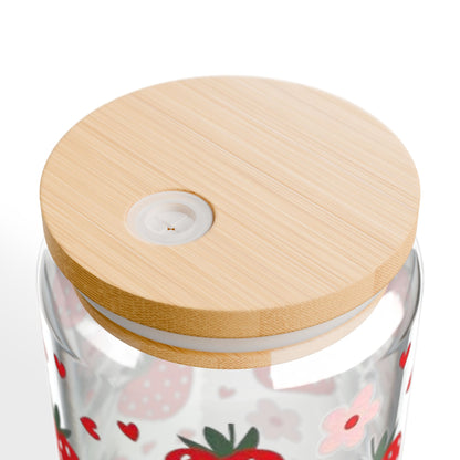 Strawberry Sipper Glass, Cute Strawberry Drink Cup, Summer Beverage Jar, Gift for Her, Eco-Friendly Straw Bottle