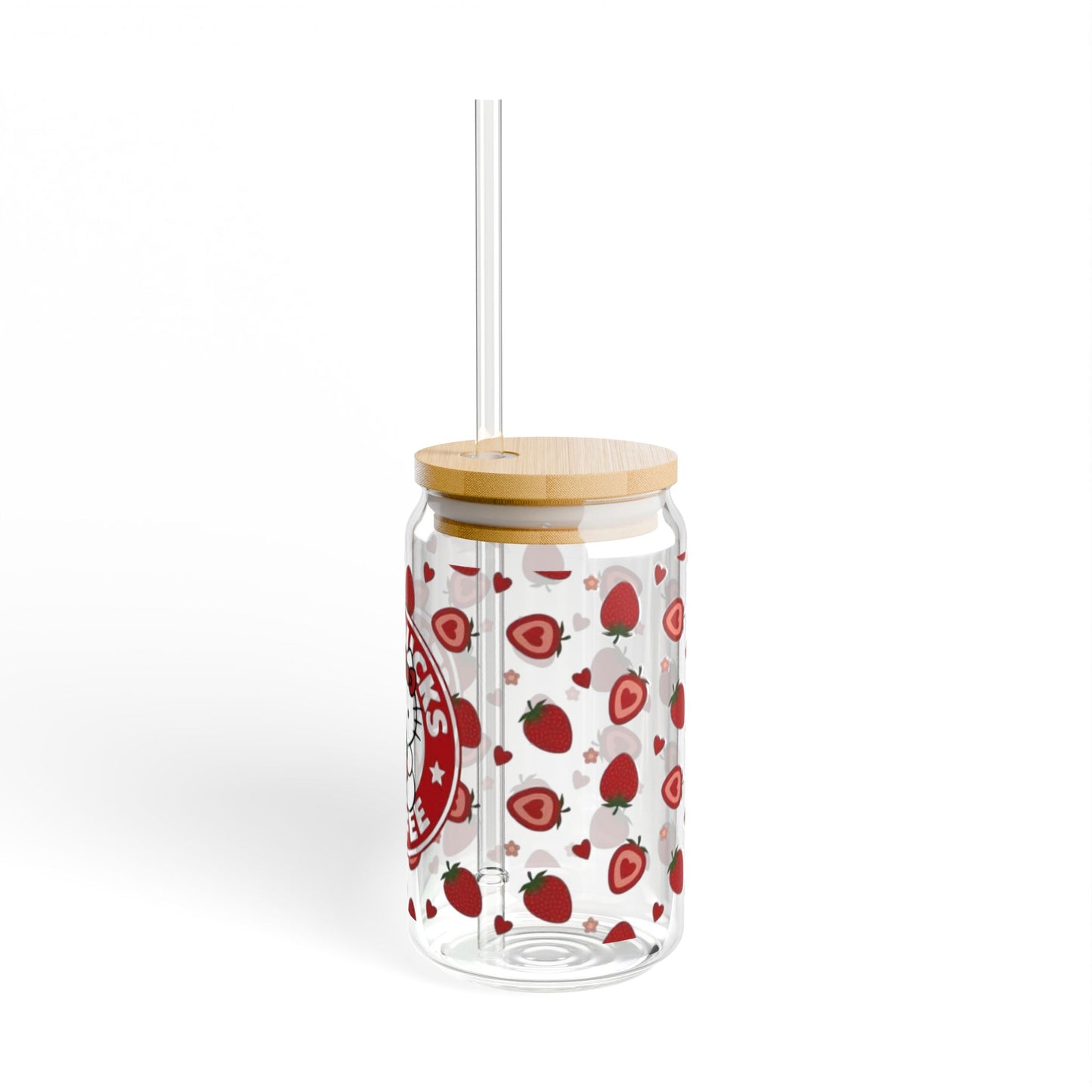 Strawberry Hello Kitty Glass Cup With Straw