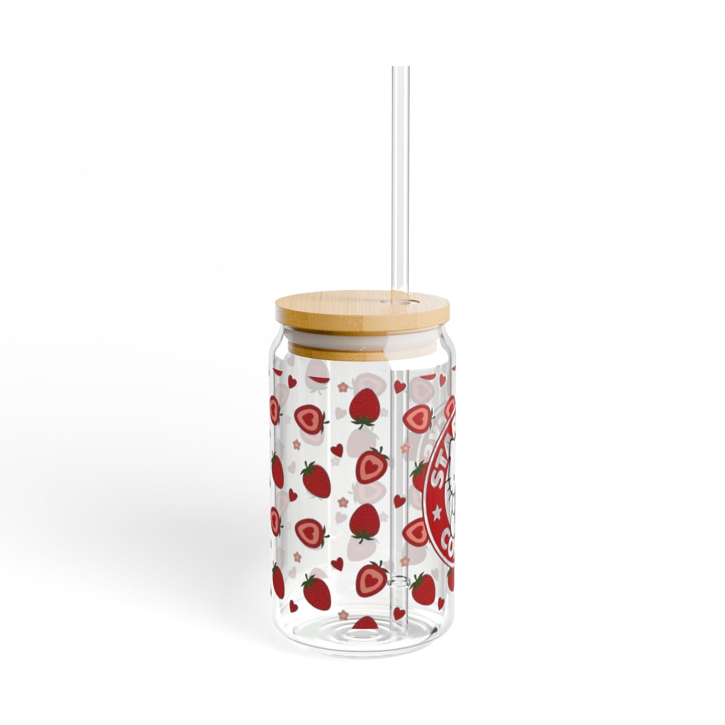 Strawberry Hello Kitty Glass Cup With Straw