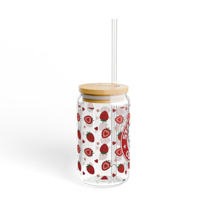 Strawberry Hello Kitty Glass Cup With Straw