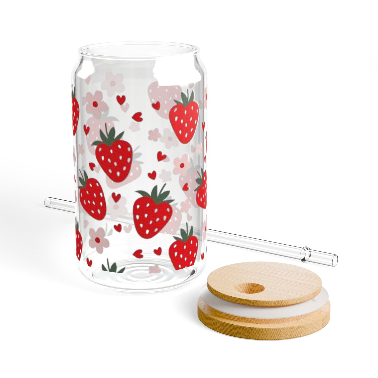 Strawberry Sipper Glass, Cute Strawberry Drink Cup, Summer Beverage Jar, Gift for Her, Eco-Friendly Straw Bottle