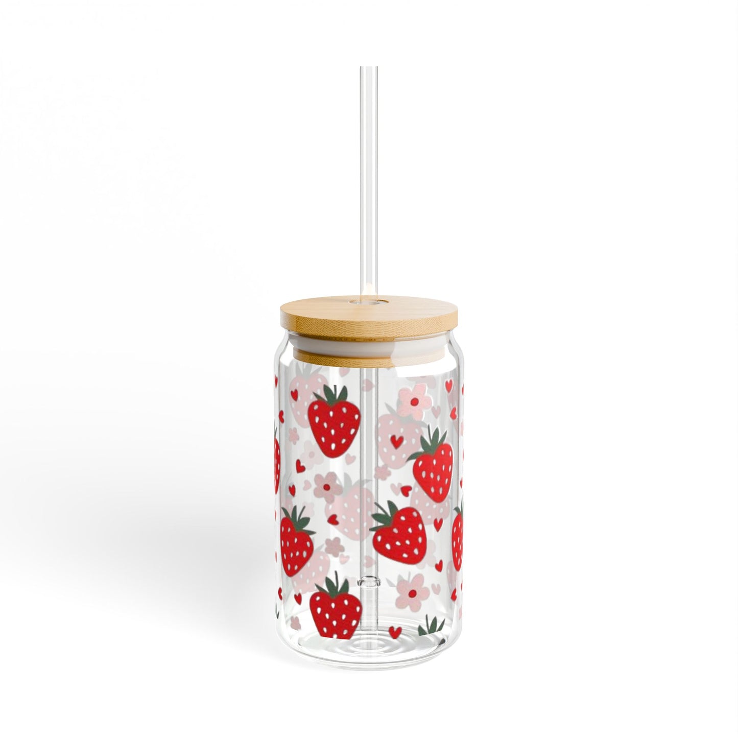 Strawberry Sipper Glass, Cute Strawberry Drink Cup, Summer Beverage Jar, Gift for Her, Eco-Friendly Straw Bottle