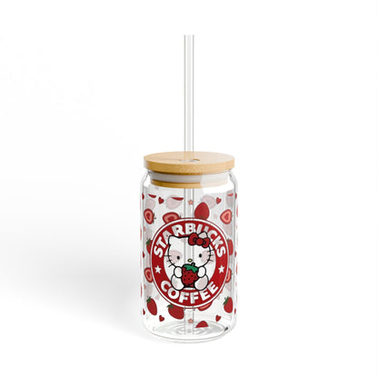 Strawberry Hello Kitty Glass Cup With Straw