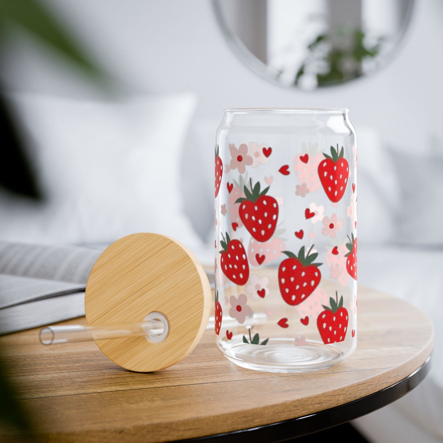 Strawberry Sipper Glass, Cute Strawberry Drink Cup, Summer Beverage Jar, Gift for Her, Eco-Friendly Straw Bottle
