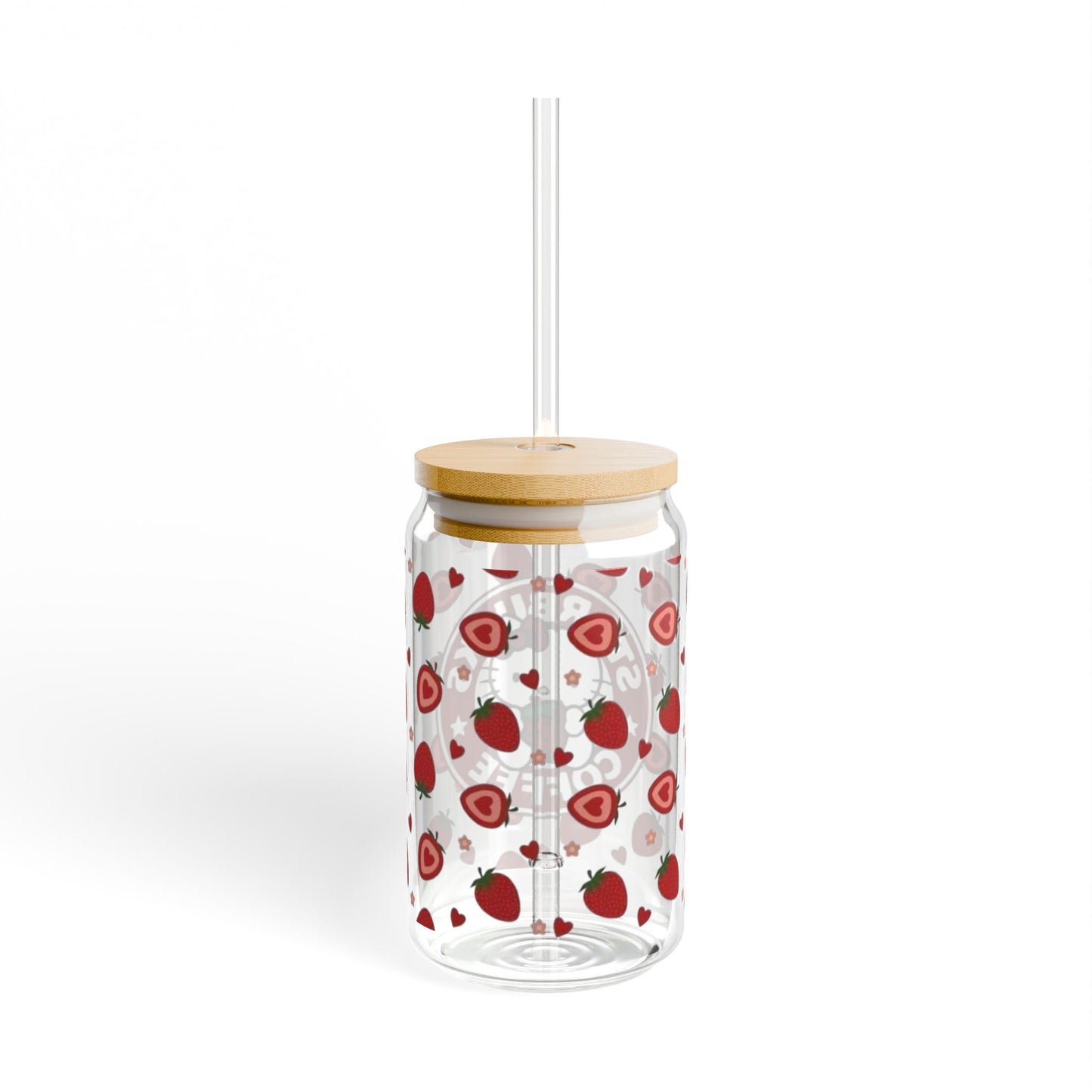 Strawberry Hello Kitty Glass Cup With Straw