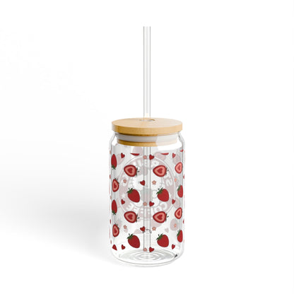 Strawberry Hello Kitty Glass Cup With Straw